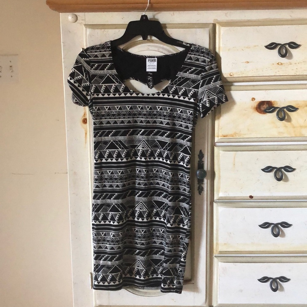 Black and White geometric print PINK bodycon dress